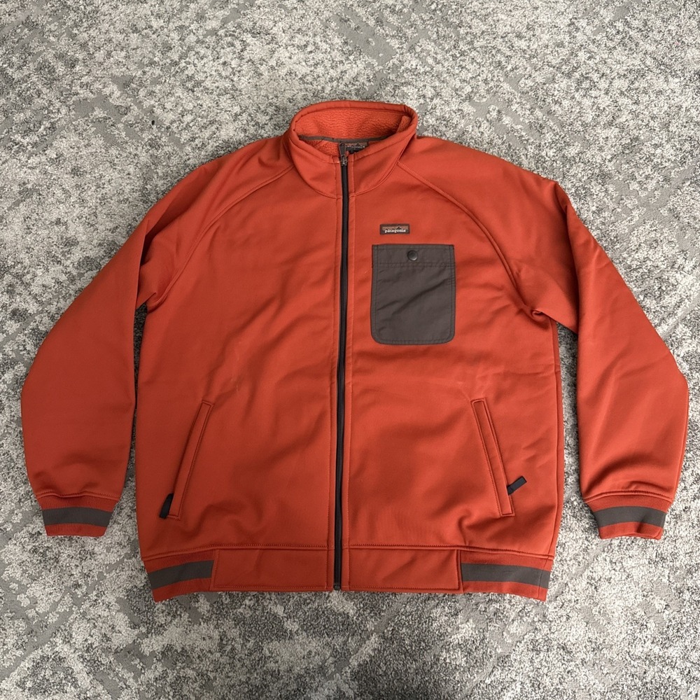 Patagonia Jacket Bomber Tin Shed Pocket Coal Orange Men XL Fleece Lined Rugged‎